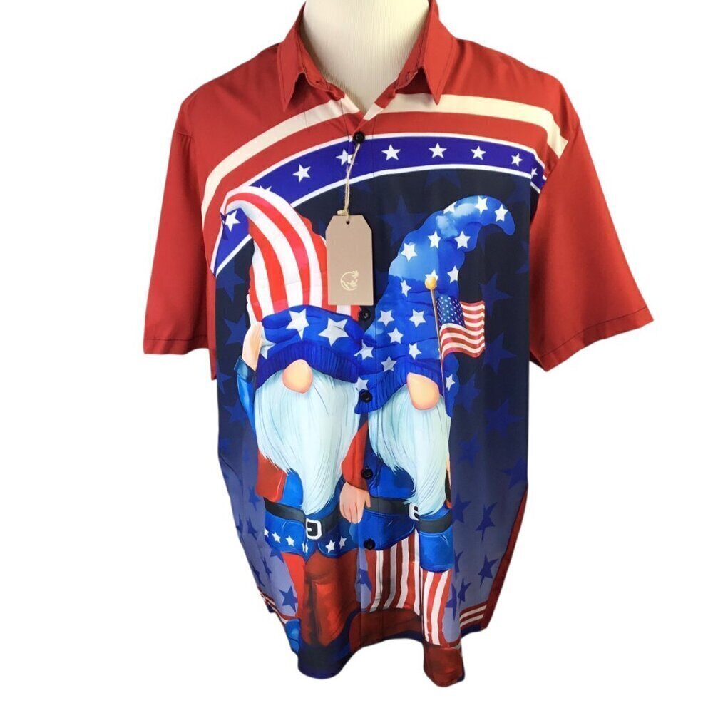Hardaddy NWT Gnomes Flag Red White Blue 4th of July Patriotic Shirt Men's XL
